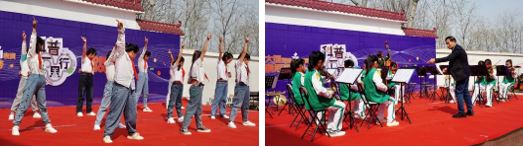 黄湖小学爱乐舞团为“探梦”献舞<左> 黄湖小学爱乐乐团为“探梦”奏乐<右>