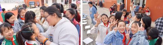 老师为即将表演的同学们化妆<左> 准备表演的舞团同学<右>