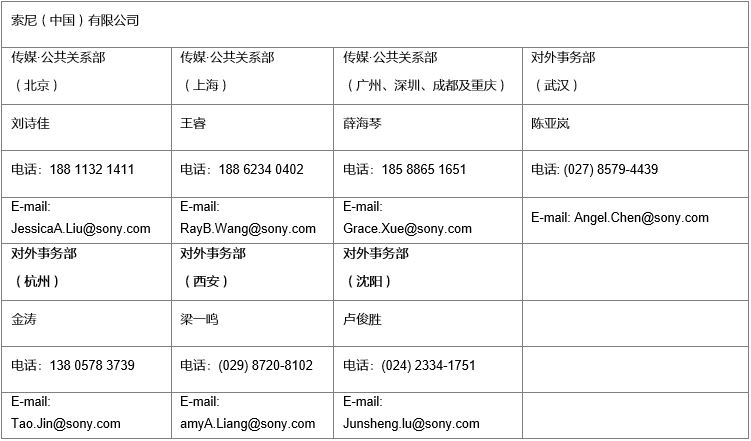 索尼（中国）有限公司公共关系联系表