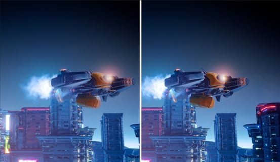 <p>左：高GtG  右：1ms GtG</p> *图像为模拟效果