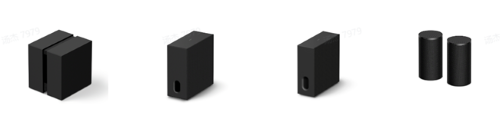 从左到右：低音炮新品SA-SW9、SA-SW8、已发售的SA-SW7（前三者均支持双低音炮模式）以及后环绕新品SA-RS9