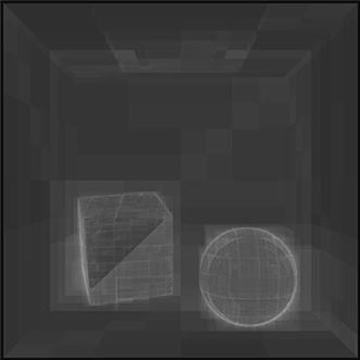 BVH集内交叉点数量可视化（白色部分越大，交叉点数量越多）