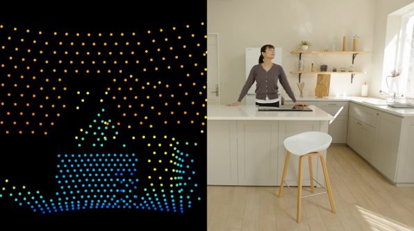 测距结果(左:点云图 右:拍摄场景)(点击上图观看视频)